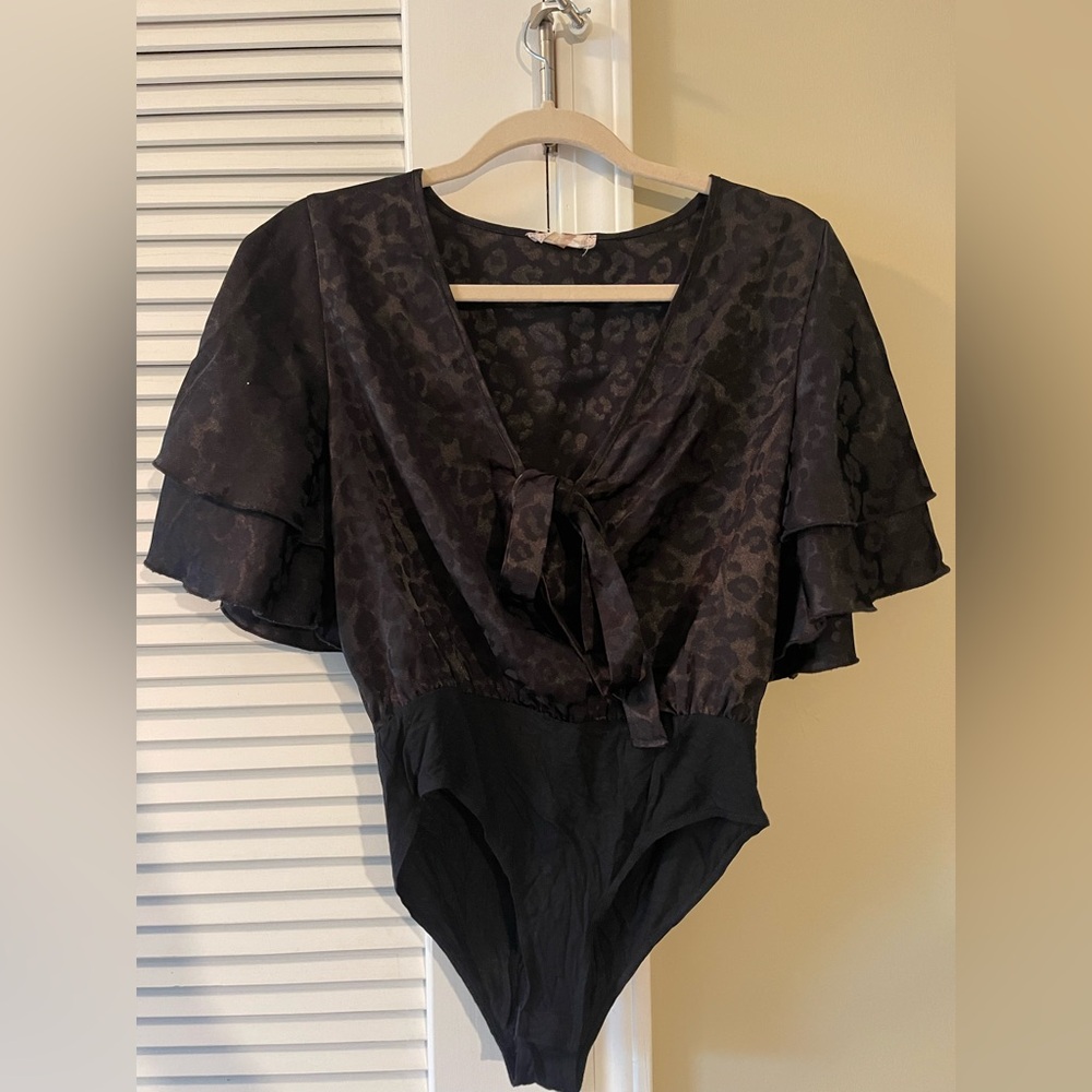 Altar'd State Black Leopard Print Bodysuit